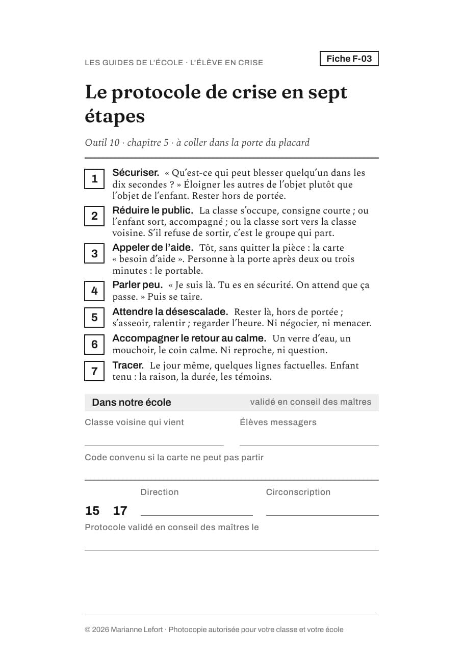 Aperçu de la fiche « Le protocole de crise en sept étapes »